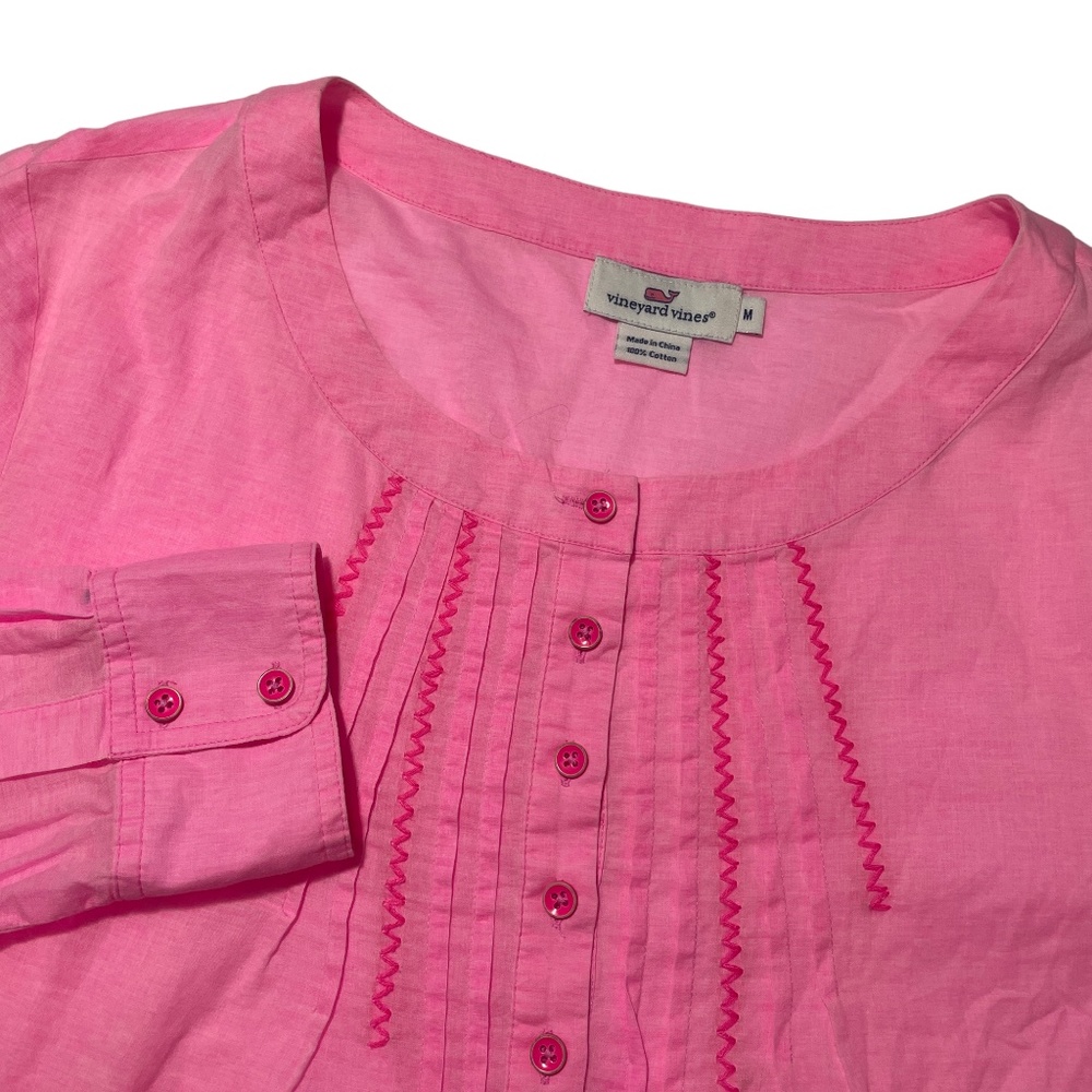 Vineyard Vines Medium Pink Semi Sheer Tunic 1/4 Button Up Baby Doll Top